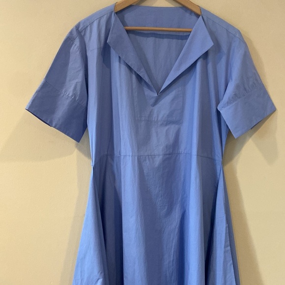 DEVEAUX- Octavia Cotton Poplin Wide Midi Dress In Blue - Picture 5 of 11